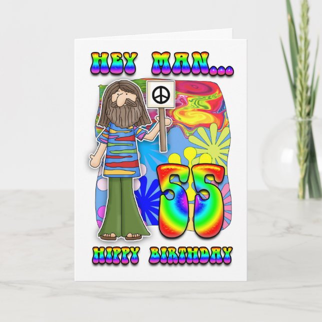 Tarjeta Cumpleaños de Groovy 55 - Cumpleaños de Hippy (Anverso)