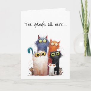 Tarjeta Cumpleaños de grupo con saludo de gatos quirky de