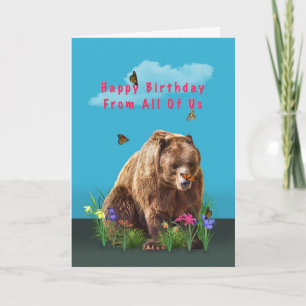 Tarjeta Cumpleaños, de grupo, oso y mariposas