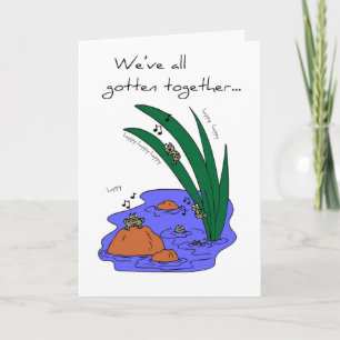 Tarjeta Cumpleaños de grupo, ranas en el agua