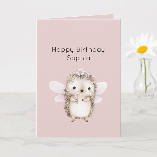 Tarjeta Cumpleaños de Hada Erizo con Flores (Planta pequeña)