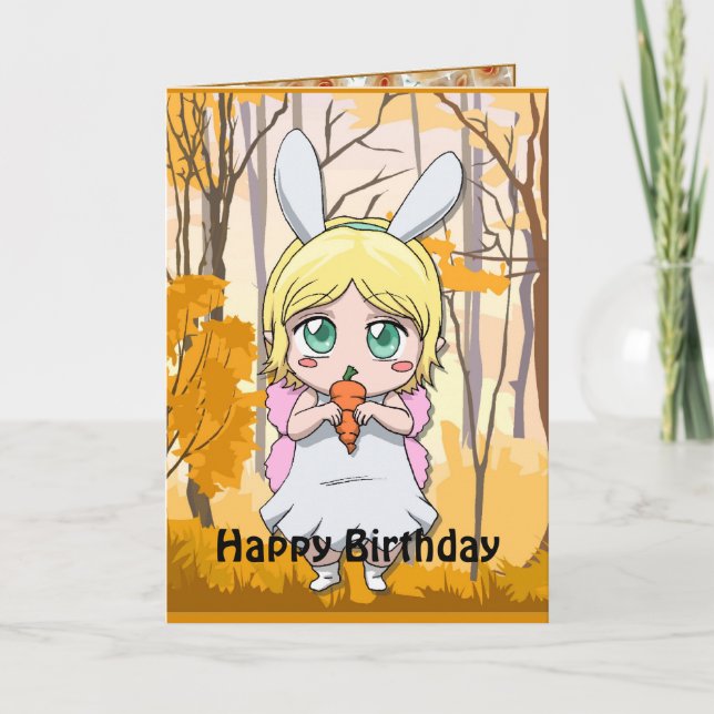 Tarjeta Cumpleaños de hadas - comparta mi zanahoria (Anverso)