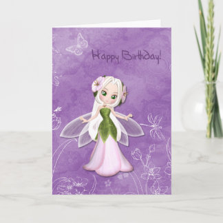 Tarjeta Cumpleaños de hadas de la flor feliz
