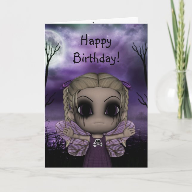 Tarjeta Cumpleaños de hadas gótico 1 de la diversión linda (Anverso)