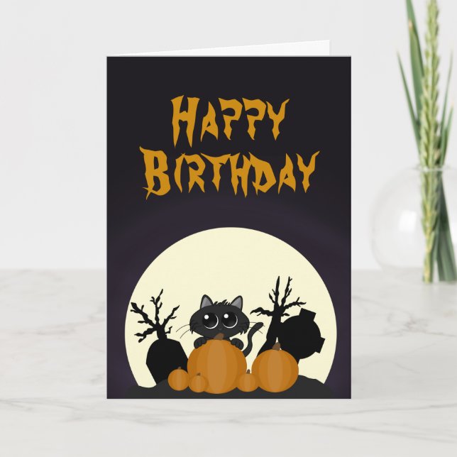 Tarjeta Cumpleaños de Halloween Cañón Negro de gatos calab (Anverso)
