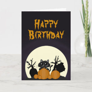 Tarjeta Cumpleaños de Halloween Cañón Negro de gatos calab