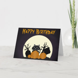 Tarjeta Cumpleaños de Halloween Cañón Negro de gatos calab