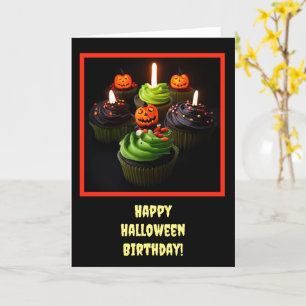 Tarjeta Cumpleaños de Halloween con tartas