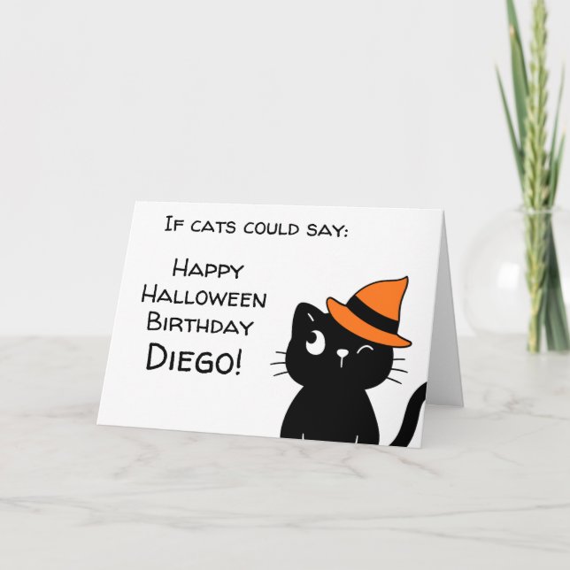 Tarjeta Cumpleaños de Halloween Gracioso gato negro sarcás (Anverso)