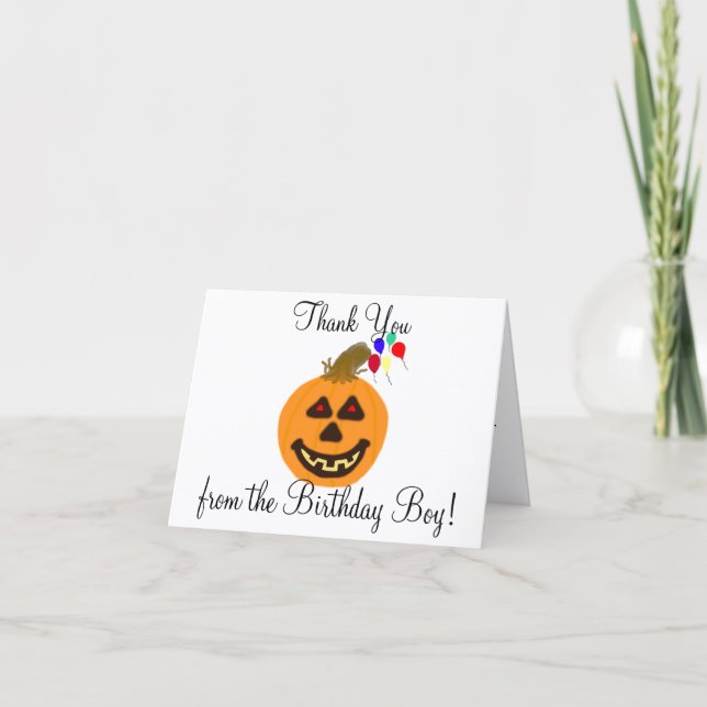 Tarjeta Cumpleaños de Halloween Niño Gracias Globos de Cal (Anverso)