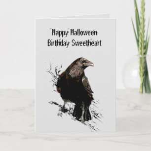 Tarjeta Cumpleaños de Halloween Romántico Querida Cuervo