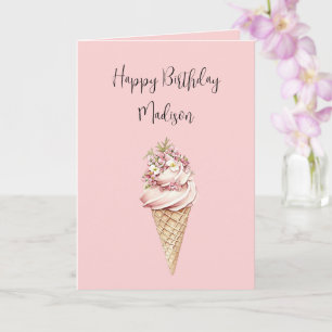 Tarjeta Cumpleaños de helado Pink Floral Here's the Scoop