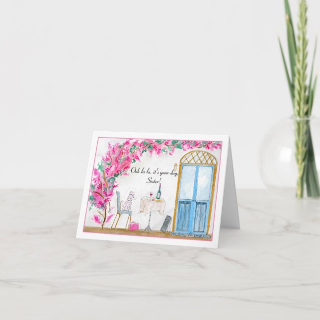 Tarjeta Cumpleaños de Hermana Ooh La La Poodle París (Anverso)