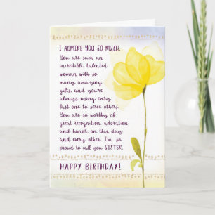 Tarjeta Cumpleaños de hermana, te admiro tanto