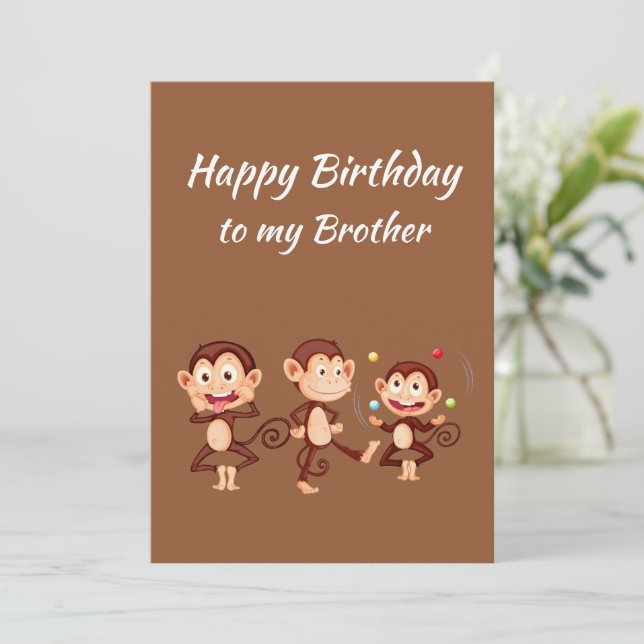 Tarjeta Cumpleaños de hermano como monos tontos maravillos (Anverso de pie)