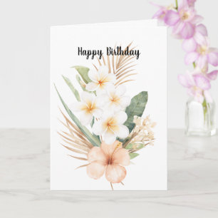 Tarjeta Cumpleaños de Hibisco de Plumeria de Durazno Tropi