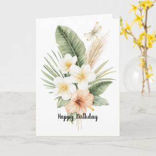 Tarjeta Cumpleaños de Hibisco de Plumeria de Melocotón Tro