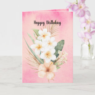 Tarjeta Cumpleaños de Hibisco Plumeria Rosa Tropical Meloc