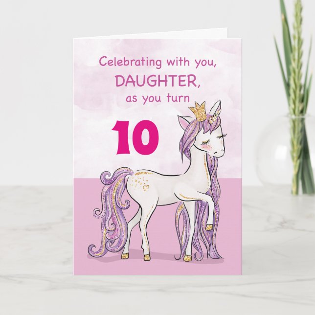 Tarjeta Cumpleaños de hija edad personalizada caballo rosa (Anverso)