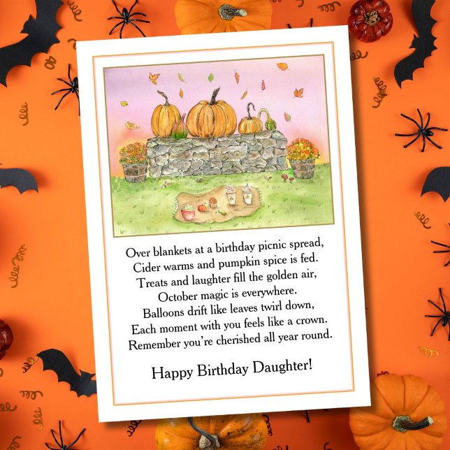Tarjeta Cumpleaños de hija en octubre con picnic de calaba (Subido por el creador)