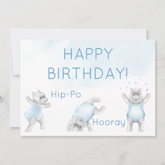 Tarjeta Cumpleaños de Hippo Hooray Voltereta (Anverso)