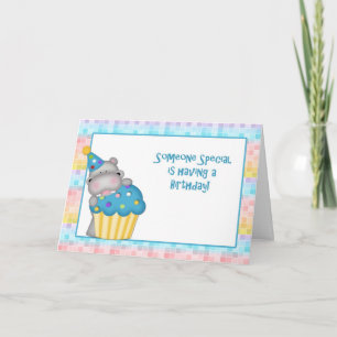 Tarjeta Cumpleaños de Hippo y Cupakes