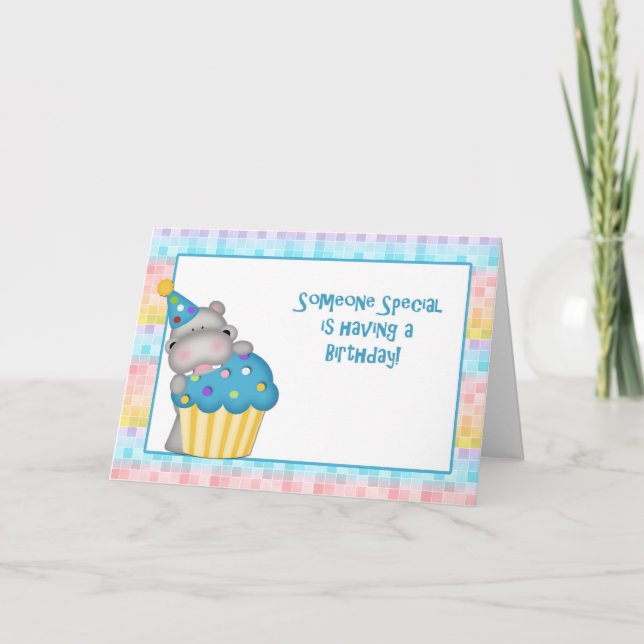 Tarjeta Cumpleaños de Hippo y Cupakes (Anverso)