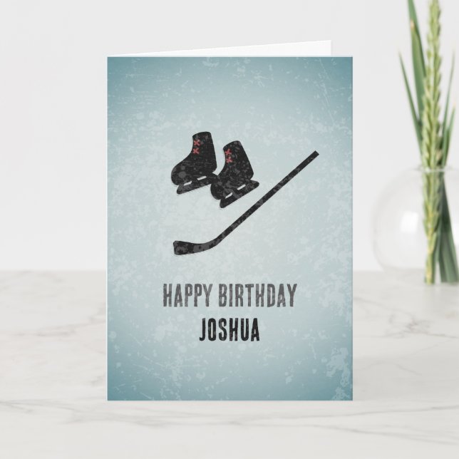 Tarjeta Cumpleaños de Hockey sobre Hielo Tema Textura Masc (Anverso)