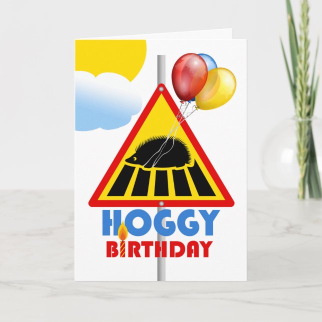 Tarjeta Cumpleaños de Hoggy, Hedgehog cruzando Rótulo de c (Anverso)