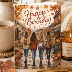Tarjeta Cumpleaños de hojas de otoño con amigos Cumpleaños