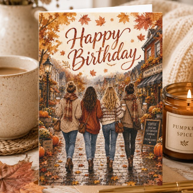 Tarjeta Cumpleaños de hojas de otoño con amigos Cumpleaños (Subido por el creador)