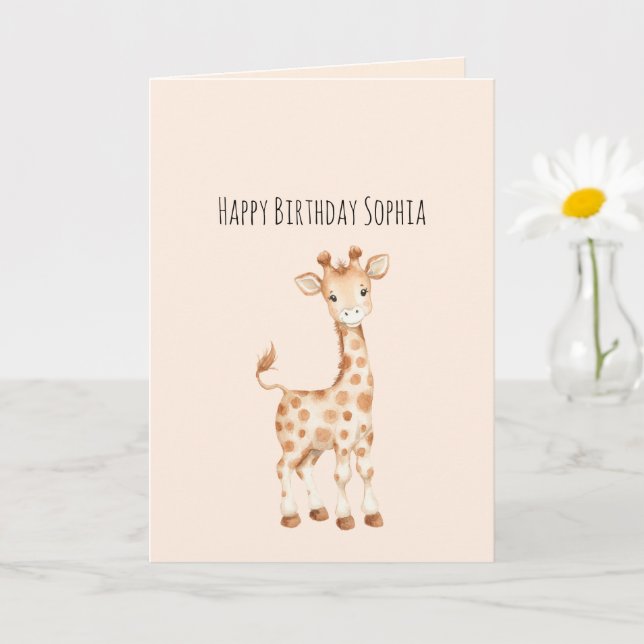 Tarjeta Cumpleaños de jirafa linda (Planta pequeña)