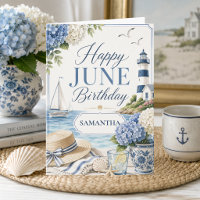 Cumpleaños de junio elegante costero con nombre pe