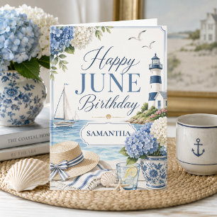 Tarjeta Cumpleaños de junio elegante costero con nombre pe