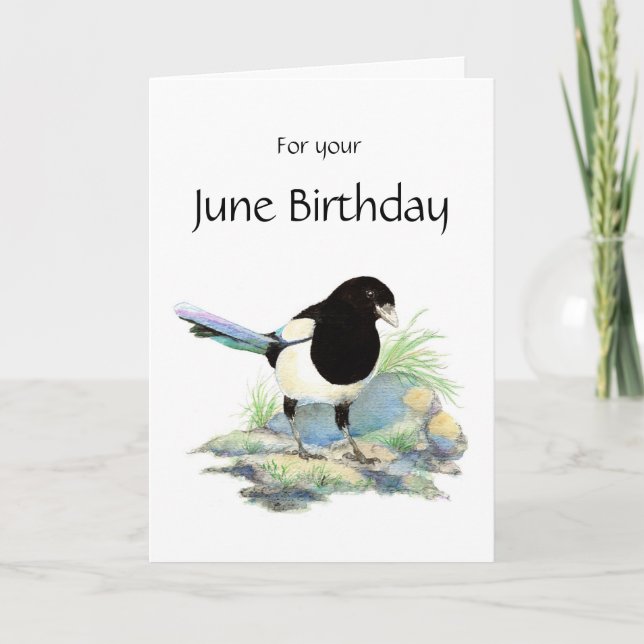 Tarjeta Cumpleaños de junio, urraca - pájaro de la (Anverso)