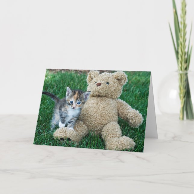 Tarjeta Cumpleaños de Kitty y Teddy Bear (Anverso)