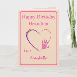 Tarjeta Cumpleaños de la abuela con el corazón y la huella