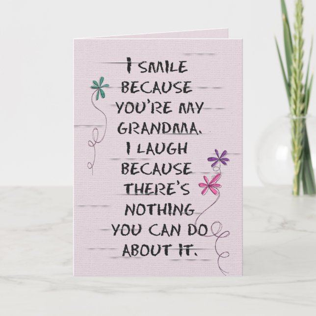 Tarjeta Cumpleaños de la abuela con flores purpurinas (Anverso)