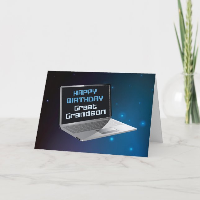 Tarjeta Cumpleaños de la abuela con la computadora (Anverso)