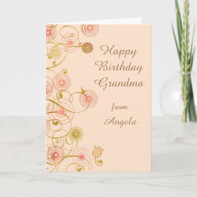 Tarjeta Cumpleaños de la abuela de la flor caprichosa (Anverso)