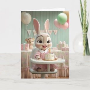 Tarjeta Cumpleaños de la adorable niña conejo: pastel de s