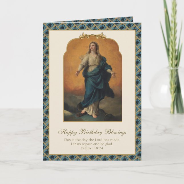 Tarjeta Cumpleaños de la Asunción de la Virgen María relig (Anverso)