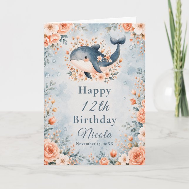 Tarjeta Cumpleaños de la Ballena Floral (Anverso)