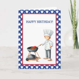 Tarjeta Cumpleaños de la Barbacoa Patriótica Azul Blanco R