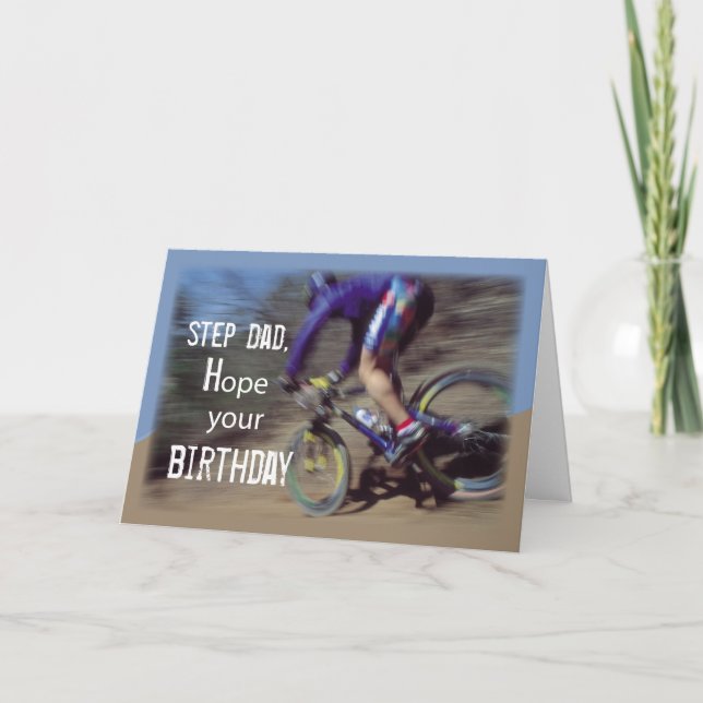 Tarjeta Cumpleaños de la bicicleta de montaña Step Dad (Anverso)