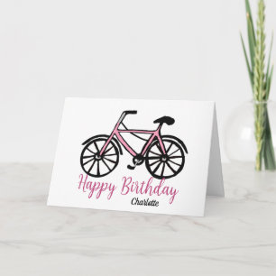 Tarjeta cumpleaños de la bicicleta rosa de las mujeres