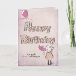 Tarjeta cumpleaños de la bisnieta con globos rosados