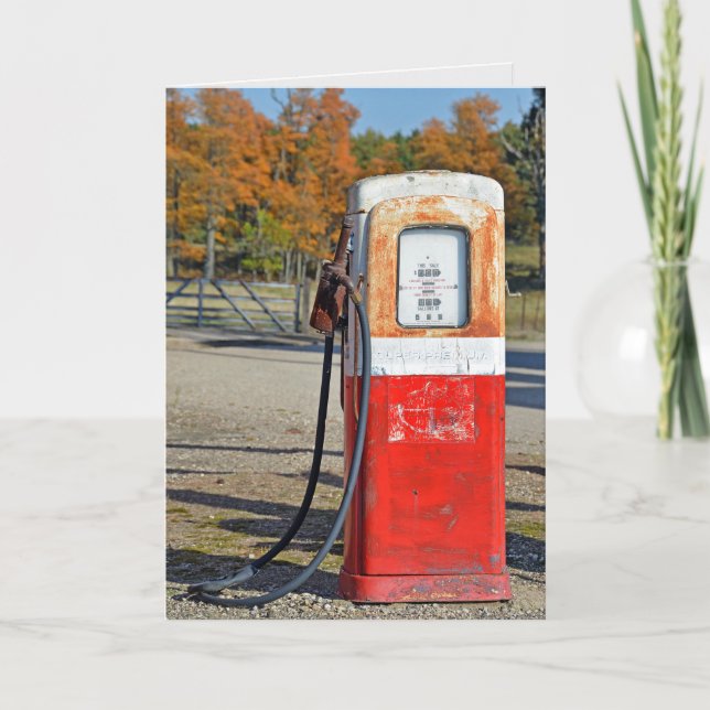 Tarjeta Cumpleaños de la Bomba de Gasolina Retro (Anverso)