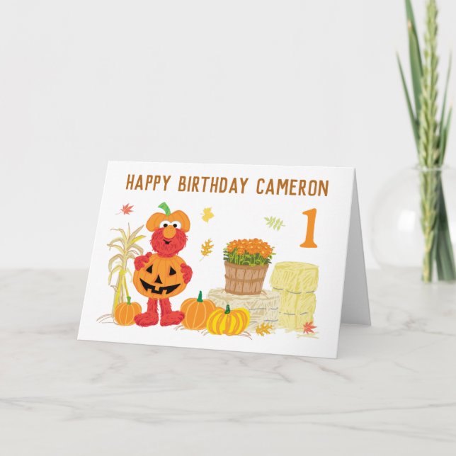 Tarjeta Cumpleaños de la Calabaza Elmo de Plaza Sésamo (Anverso)