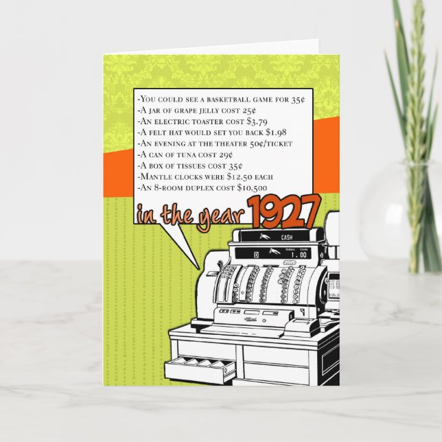 Tarjeta Cumpleaños de la diversión - Costo de vida en 1927 (Anverso)